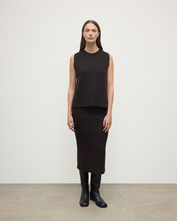 johnstons of elgin Cashmere Dark Brown Midi Skirt