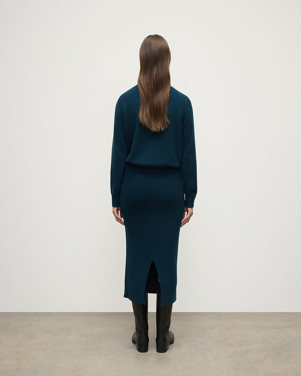 Johnstons Of Elgin Cashmere Dark Green Midi Skirt