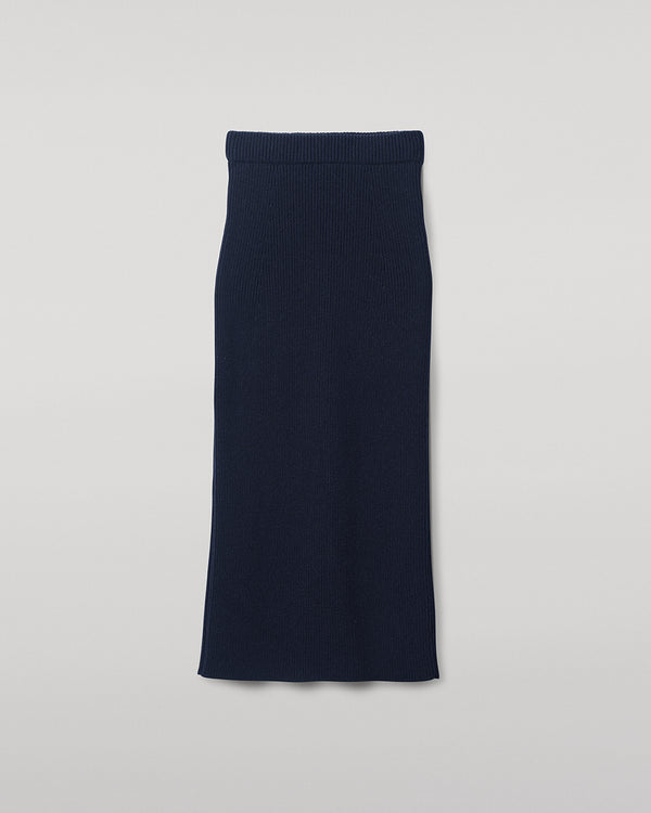 Johnstons Of Elgin Cashmere Dark Navy Midi Skirt
