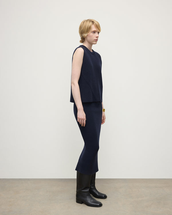 Johnstons Of Elgin Cashmere Dark Navy Midi Skirt