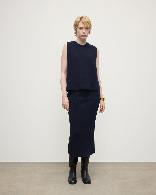 johnstons of elgin Cashmere Dark Navy Midi Skirt