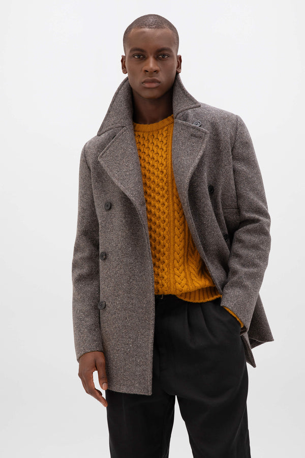 Johnstons Of Elgin Charcoal Herringbone Pea Coat