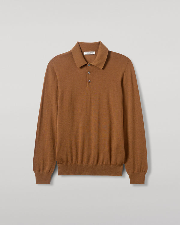 Johnstons Of Elgin Dark Camel Cashmere Polo Shirt