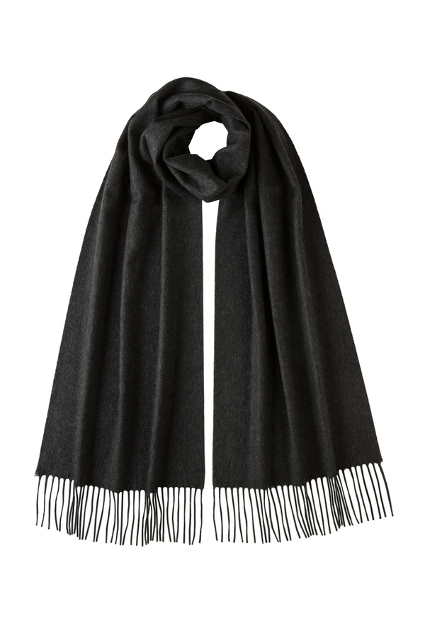 johnstons of elgin Dark Grey Wide Cashmere Scarf
