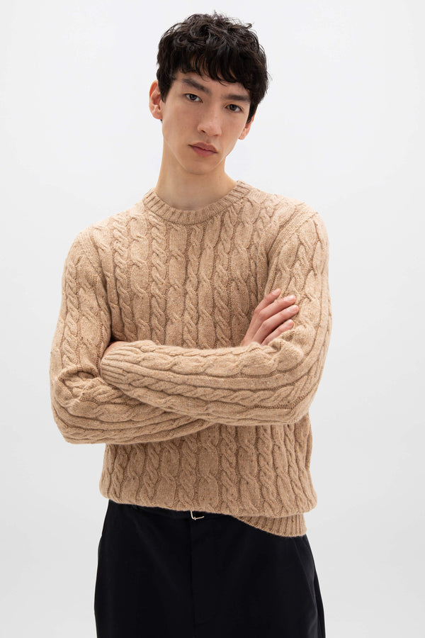johnstons of elgin Donegal Cable Knit Camel Jumper