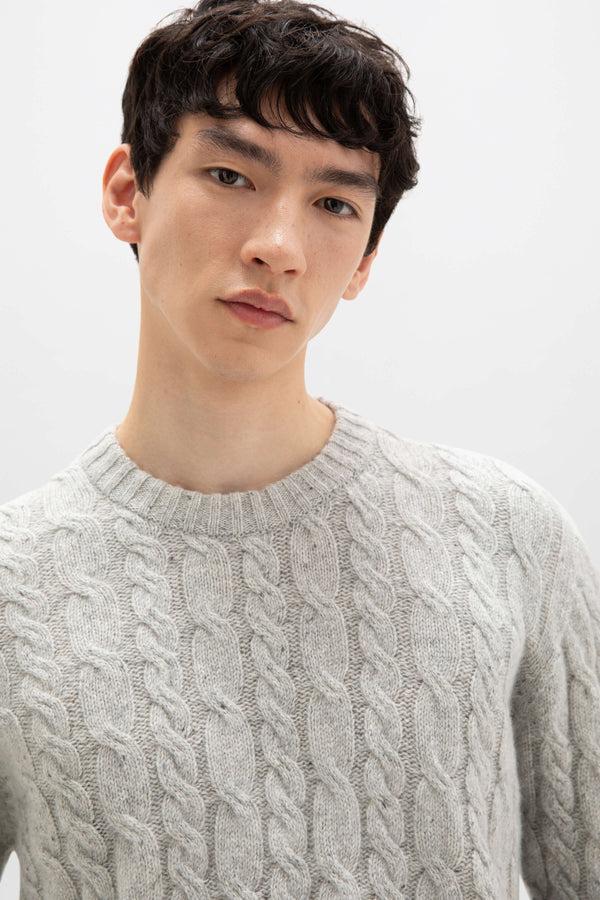 Johnstons Of Elgin Donegal Cable Knit Grey Jumper