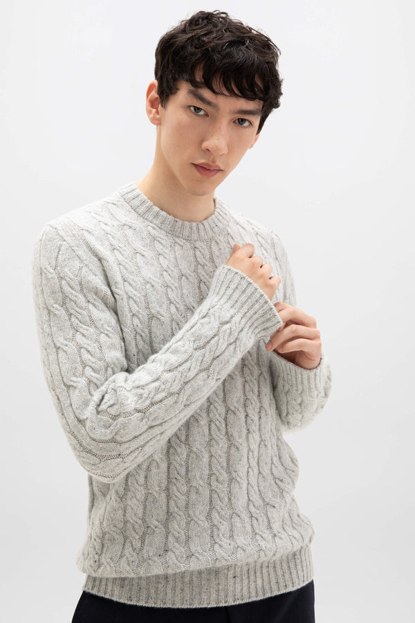 johnstons of elgin Donegal Cable Knit Grey Jumper