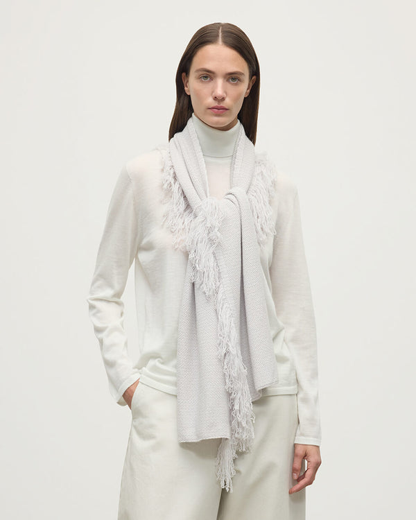 Johnstons Of Elgin Fringed Cashmere White Scarf