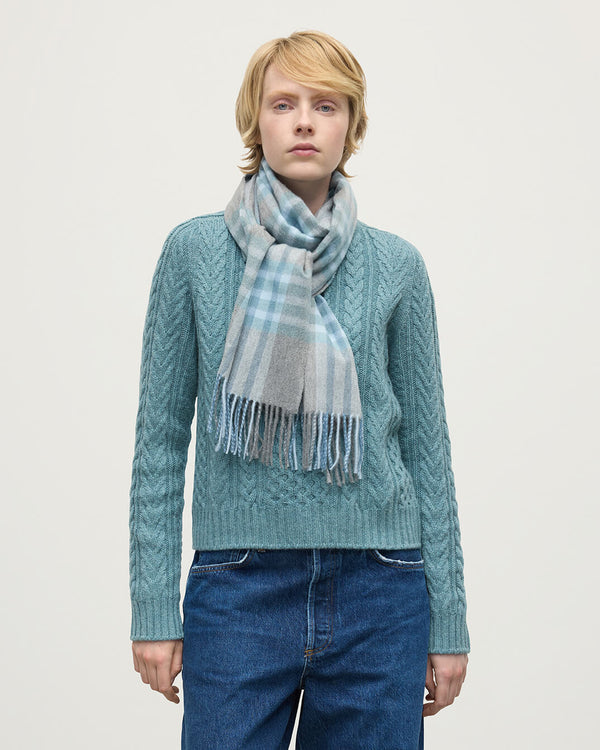 Johnstons Of Elgin Grid Check Blue Cashmere Scarf