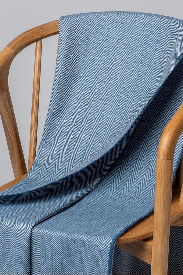Johnstons Of Elgin Herringbone Merino Blue Throw