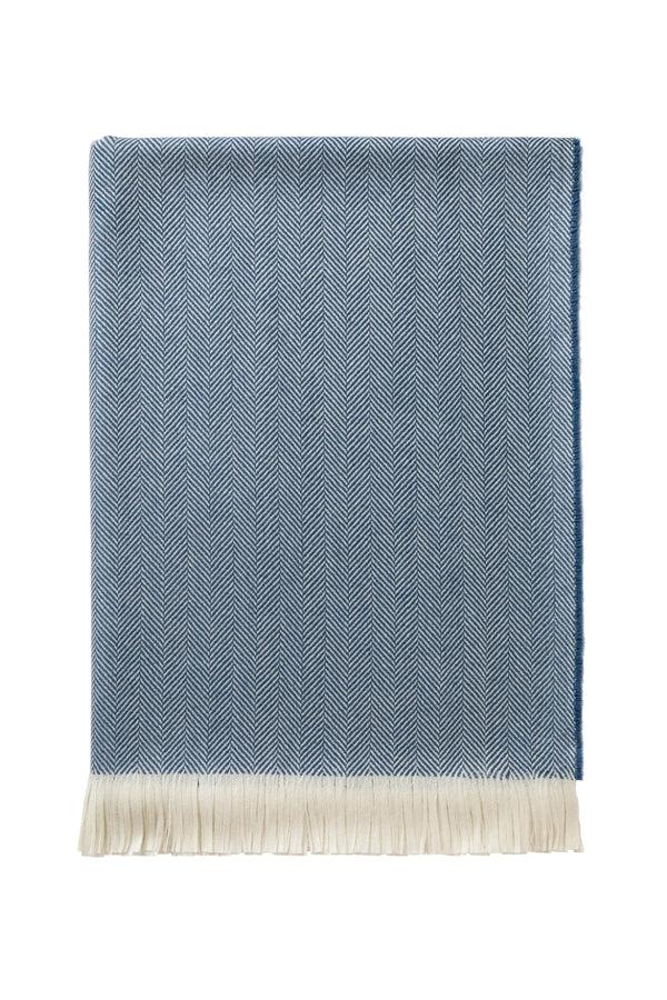Johnstons Of Elgin Herringbone Merino Blue Throw