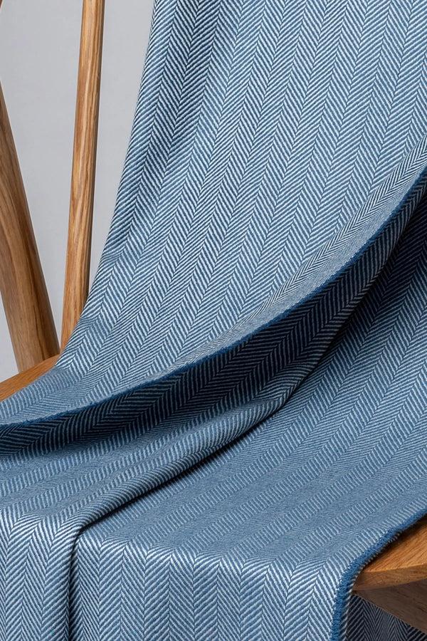 Johnstons Of Elgin Herringbone Merino Blue Throw