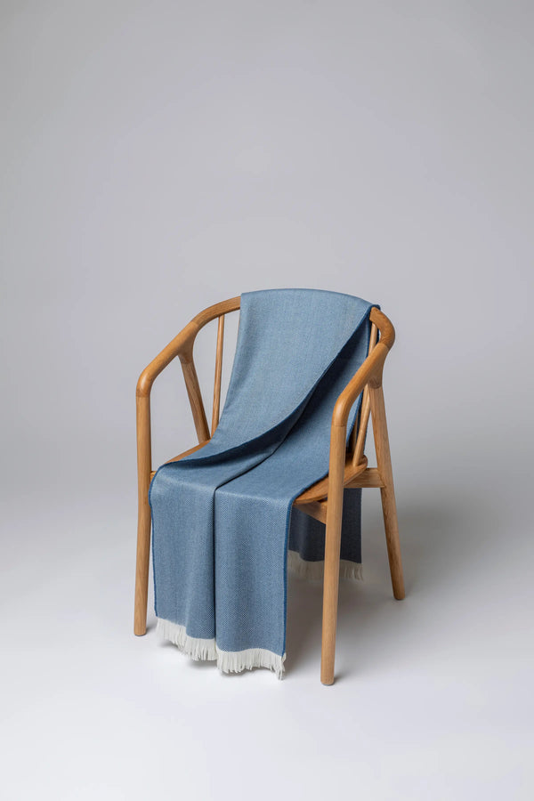 johnstons of elgin Herringbone Merino Blue Throw