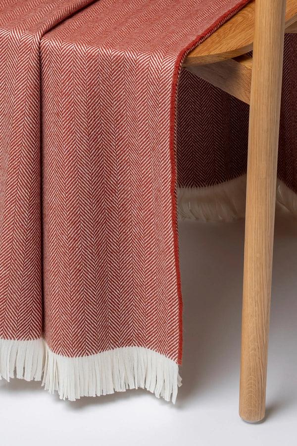 Johnstons Of Elgin Herringbone Merino Red Throw