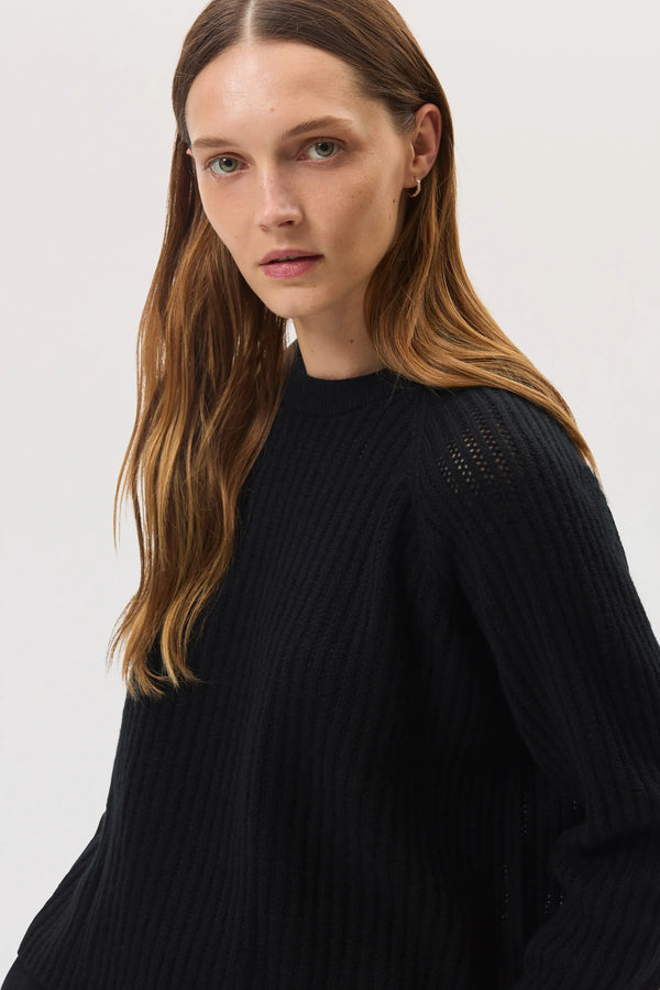 Johnstons Of Elgin Mesh Rib Cashmere Black Jumper