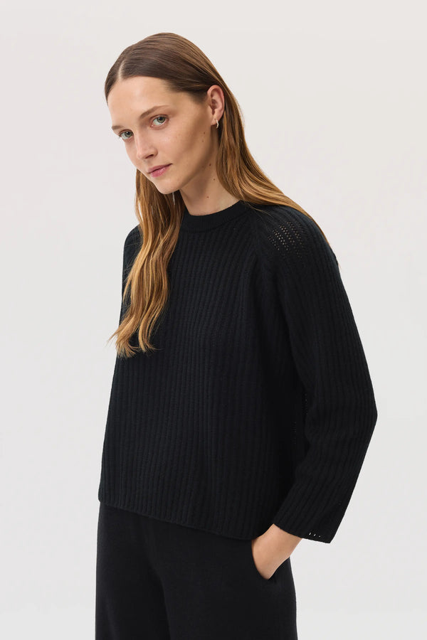 Johnstons Of Elgin Mesh Rib Cashmere Black Jumper