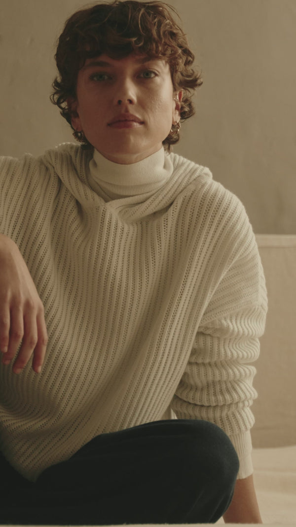 Johnstons Of Elgin Mesh Rib Cashmere White Hoodie