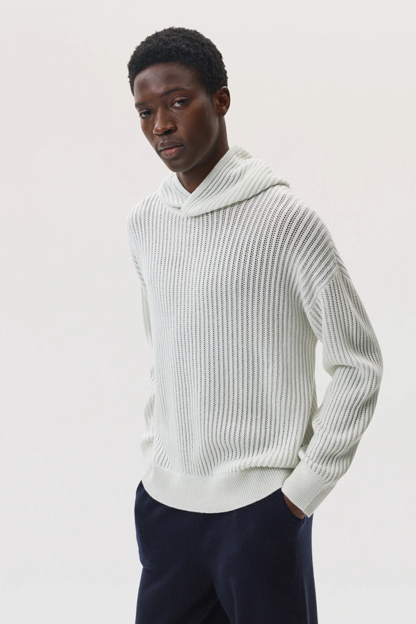 johnstons of elgin Mesh Rib Cashmere White Hoodie