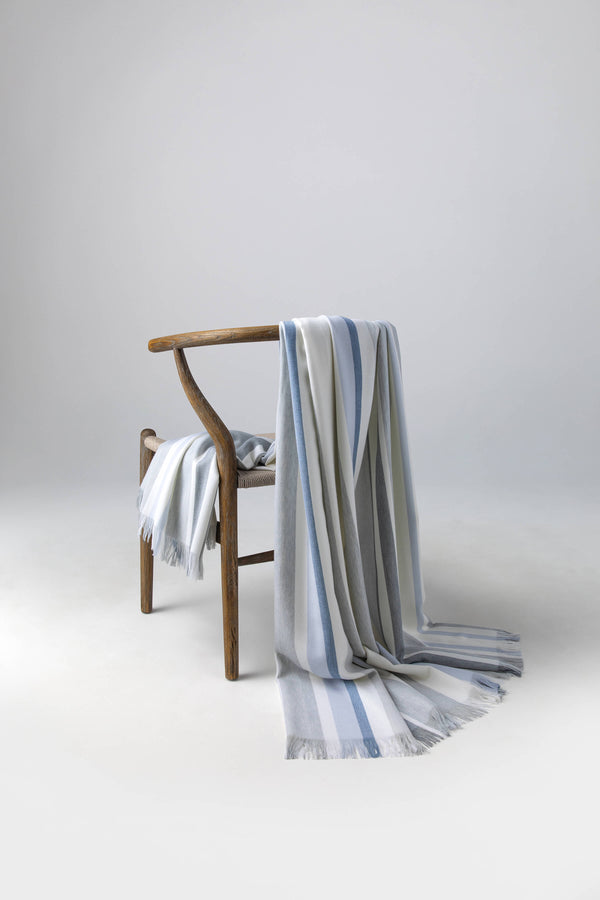 johnstons of elgin Multi Stripe Merino Blue Throw