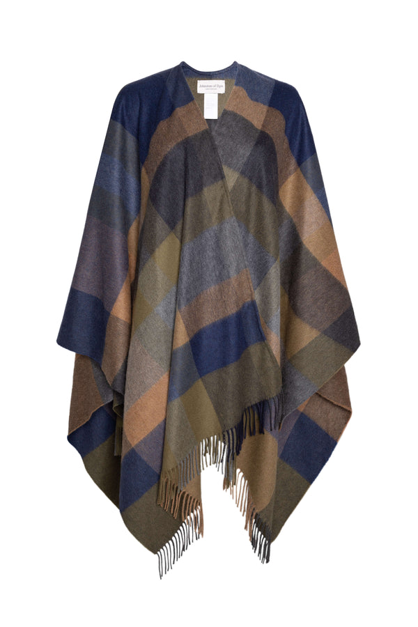 Johnstons Of Elgin Olive Green Check Cashmere Cape