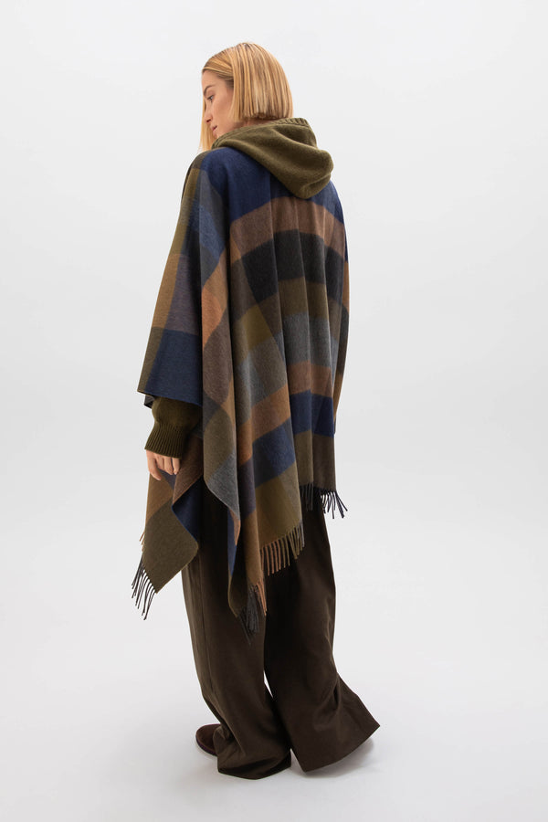 Johnstons Of Elgin Olive Green Check Cashmere Cape