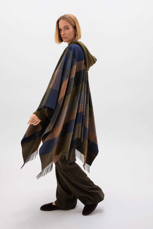 johnstons of elgin Olive Green Check Cashmere Cape