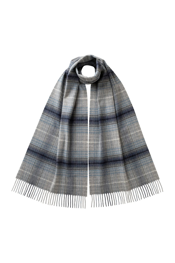 johnstons of elgin Ombre Check Grey Merino Scarf