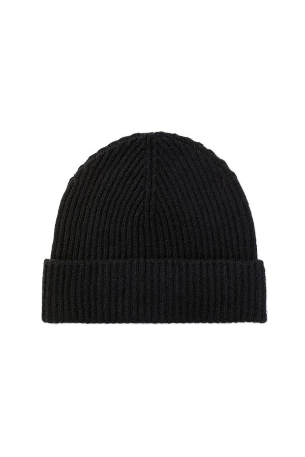 johnstons of elgin Ribbed Black Cashmere Beanie