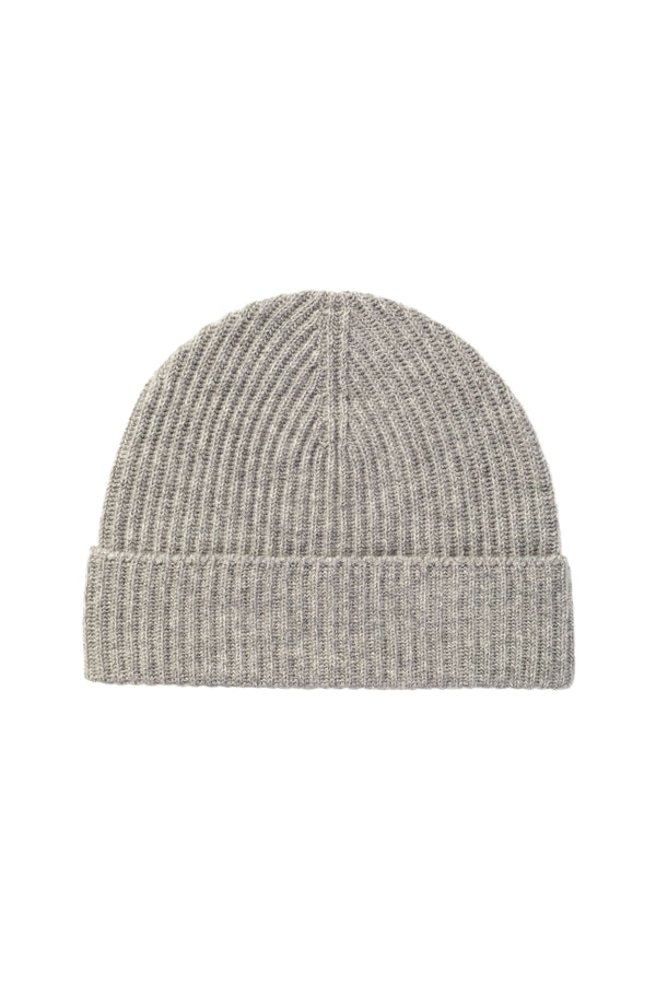 johnstons of elgin Ribbed Grey Cashmere Beanie