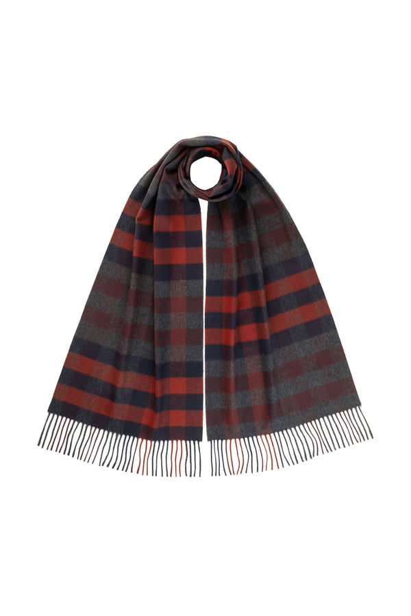 johnstons of elgin Small Check Navy Merino Scarf