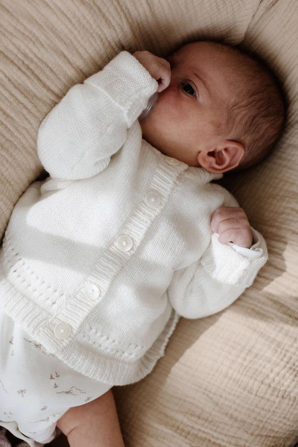 Johnstons Of Elgin White Cashmere Baby Cardigan