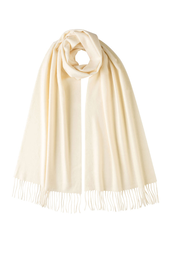 johnstons of elgin White Wide Cashmere Scarf