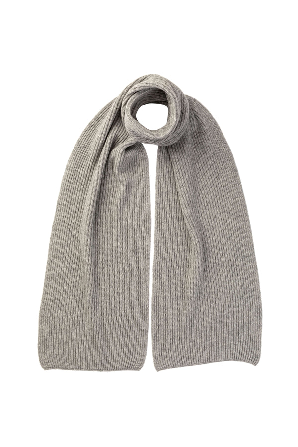johnstons of elgin Light Grey Cashmere Ribbed Scarf