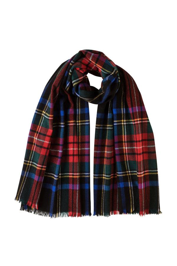 johnstons of elgin Lightweight Cashmere Black Stewart Tartan Stole