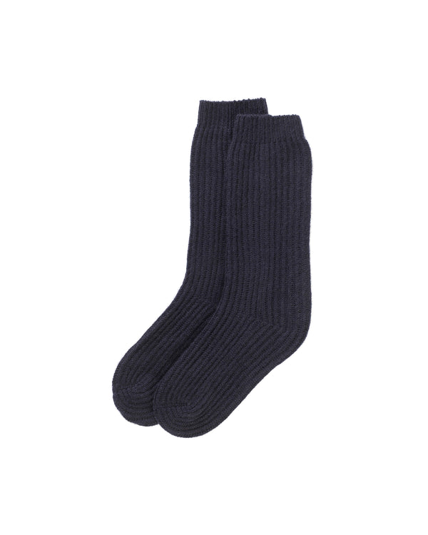 johnstons of elgin Luxe Ribbed Dark Navy Cashmere Socks