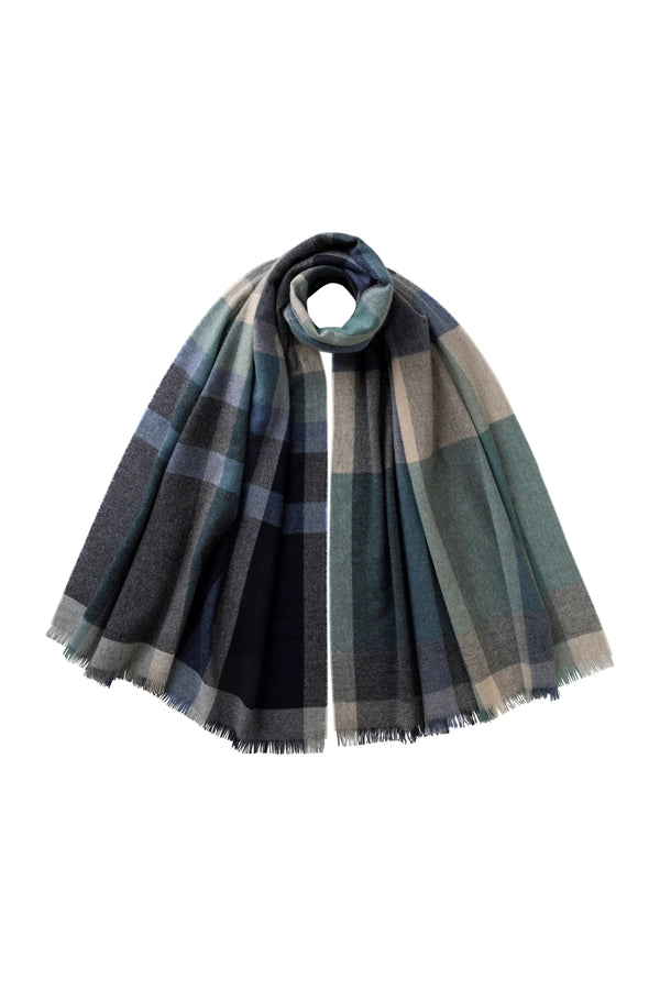 johnstons of elgin Madras Check Blue Cashmere Stole