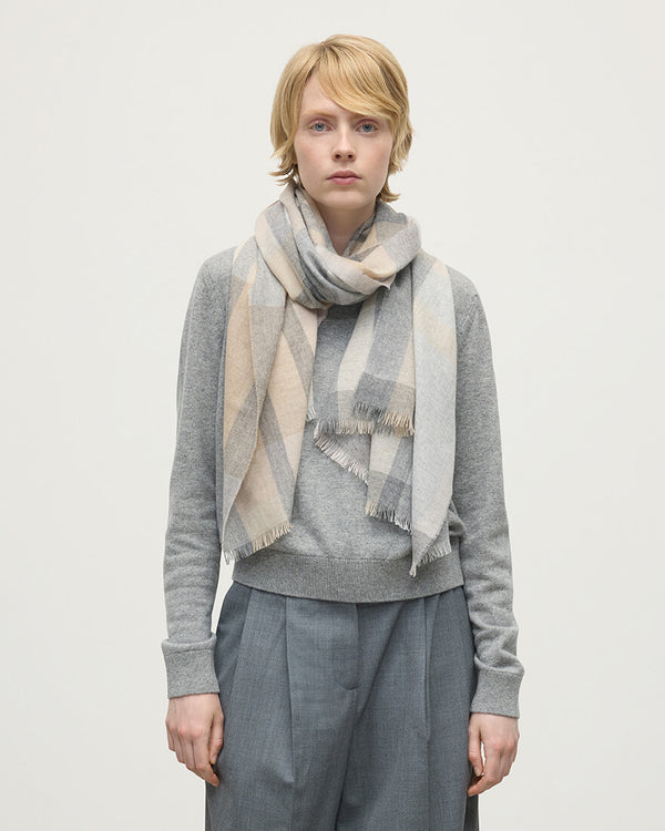 Johnstons Of Elgin Madras Check Natural Cashmere Stole