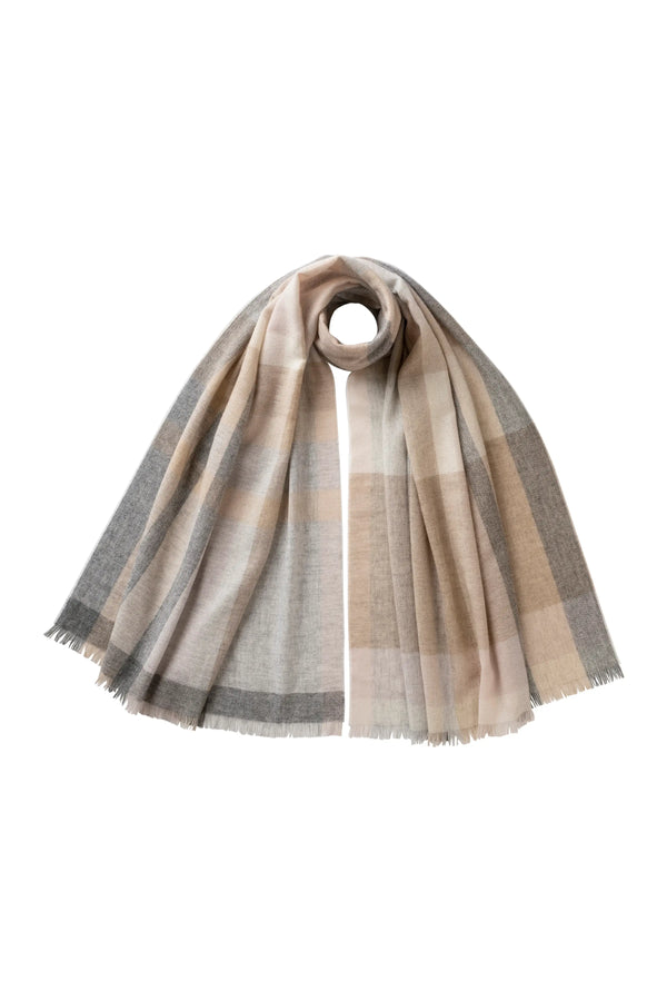 johnstons of elgin Madras Check Natural Cashmere Stole