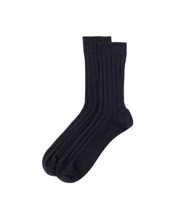 johnstons of elgin Men's Cashmere Ribbed Dark Navy Socks