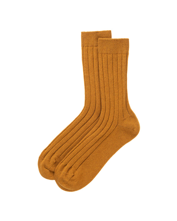 johnstons of elgin Men's Cashmere Ribbed Dark Yellow Socks