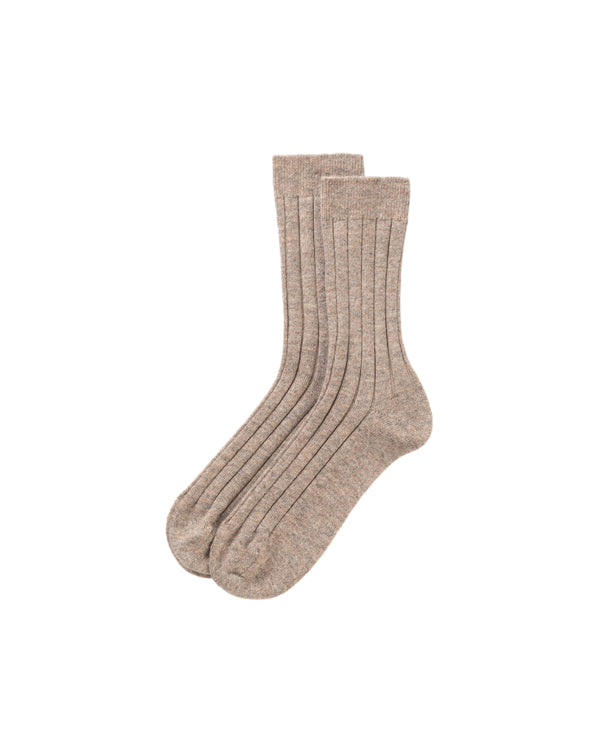 johnstons of elgin Men's Cashmere Ribbed Light Brown Socks
