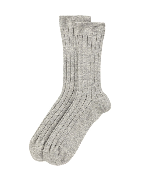johnstons of elgin Men's Cashmere Ribbed Light Grey Socks
