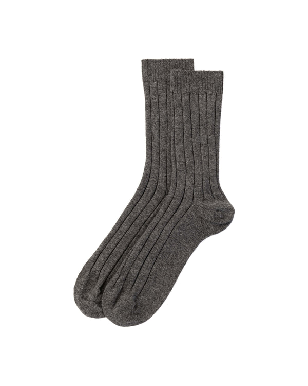 johnstons of elgin Men's Cashmere Ribbed Mid Grey Socks