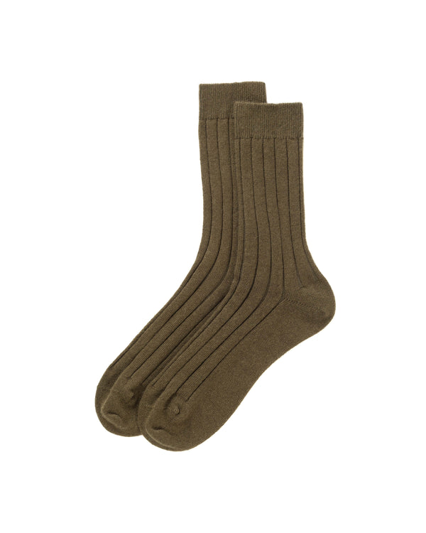 johnstons of elgin Men's Cashmere Ribbed Olive Green Socks