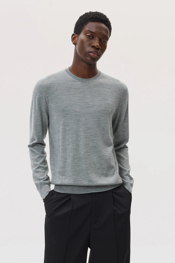 johnstons of elgin Merino Round Neck Light Grey Jumper
