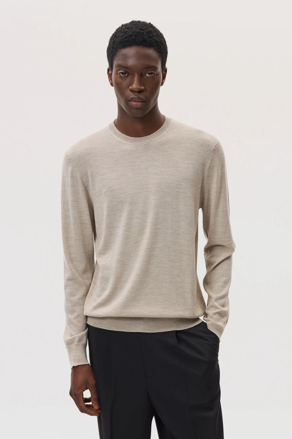 johnstons of elgin Merino Round Neck Natural Jumper