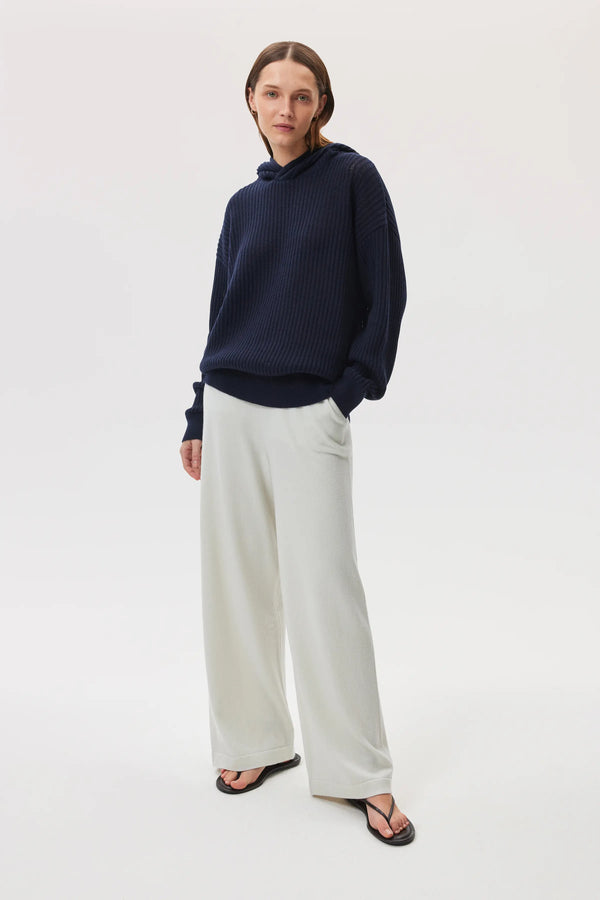 Johnstons Of Elgin Mesh Rib Cashmere Dark Navy Hoodie