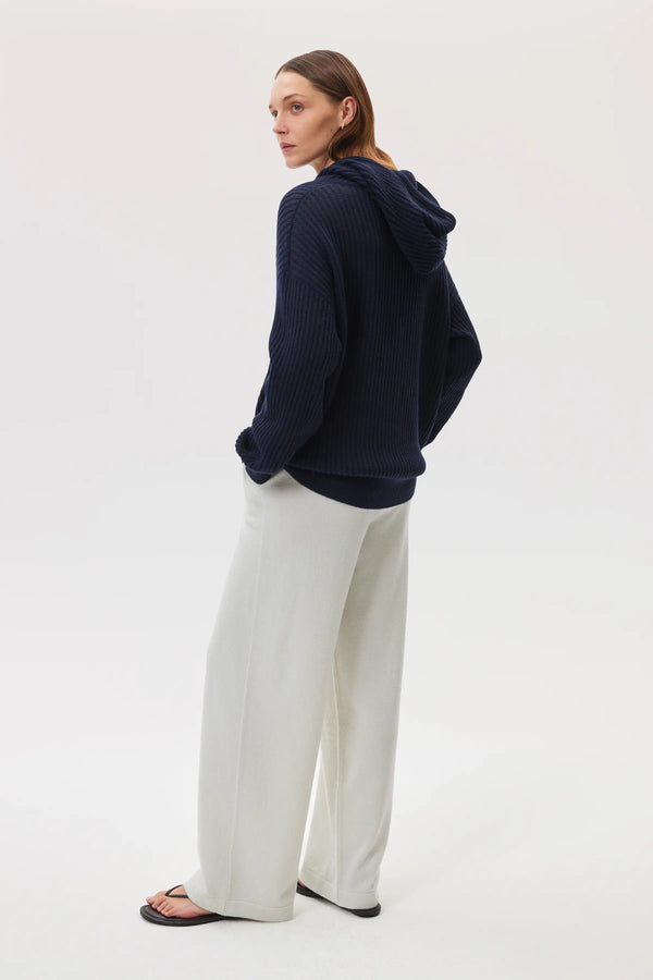 Johnstons Of Elgin Mesh Rib Cashmere Dark Navy Hoodie