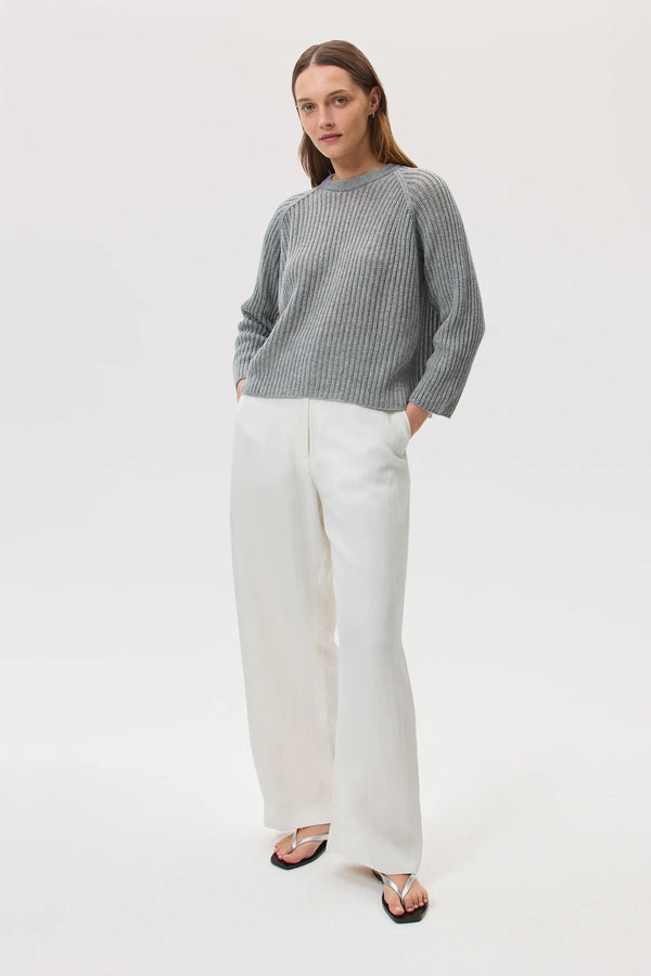 Johnstons Of Elgin Mesh Rib Cashmere Light Grey Jumper