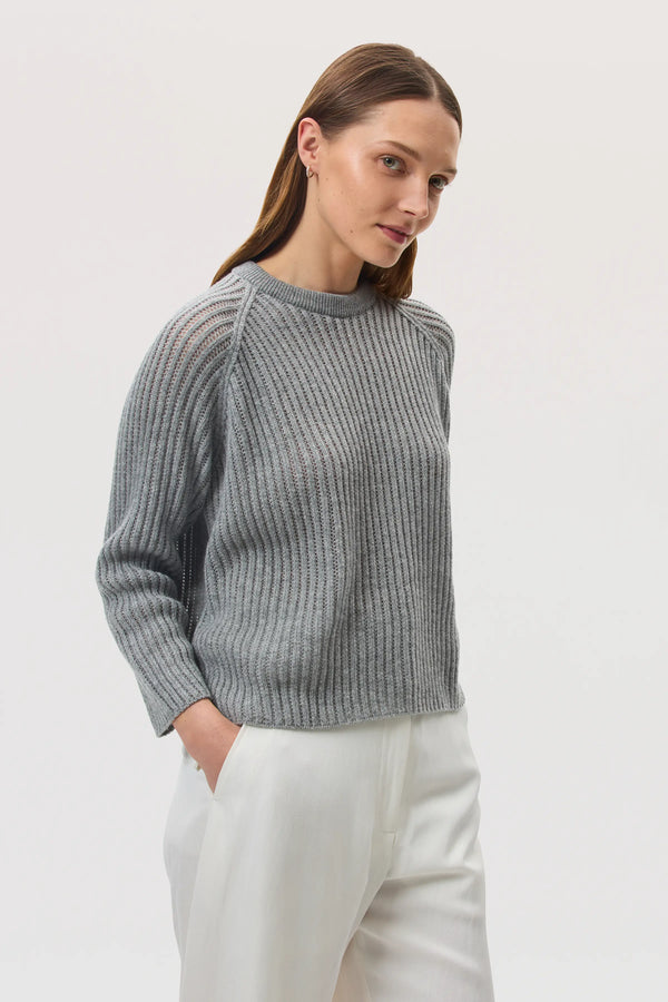 johnstons of elgin Mesh Rib Cashmere Light Grey Jumper
